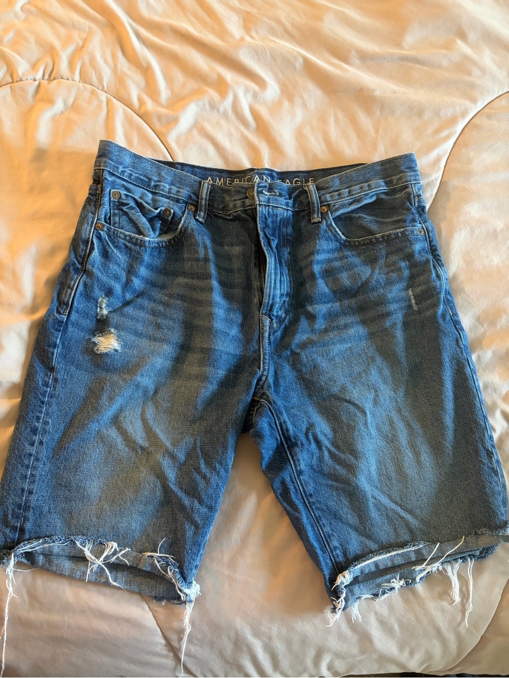 American Eagle Outfitters Men's Distressed Blue Denim Cutoff Shorts